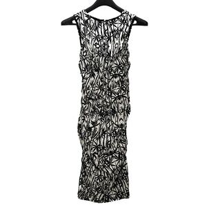 Nicole Miller Artelier Ruched Bodycon Dress Womens 0 Black White Bamboo Print